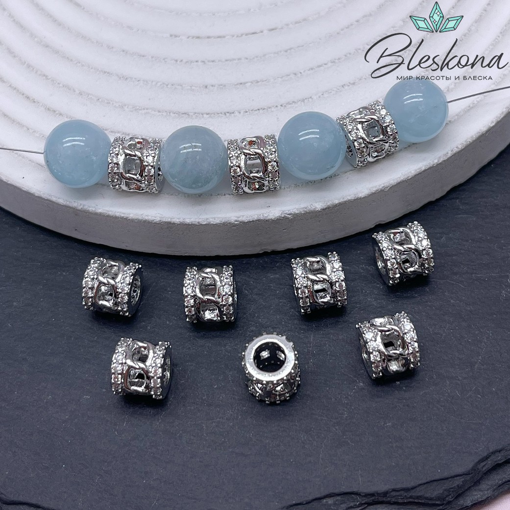 7,5*8 мм Цвет серебро, Бусина цирконы 