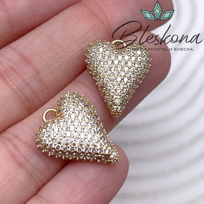 19*15 мм Цвет золото, Подвеска сердце цирконы