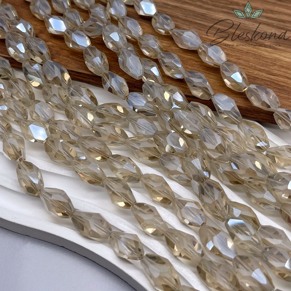 16*11 мм Бусины рондель фриформ, цвет бежевый, стекло Люкс