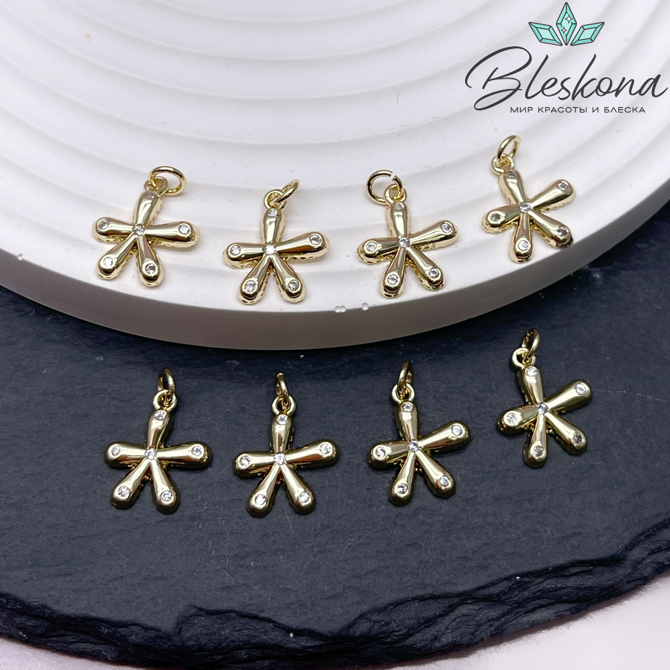 13*11 мм Цвет золото, Подвеска Цветок с цирконами 