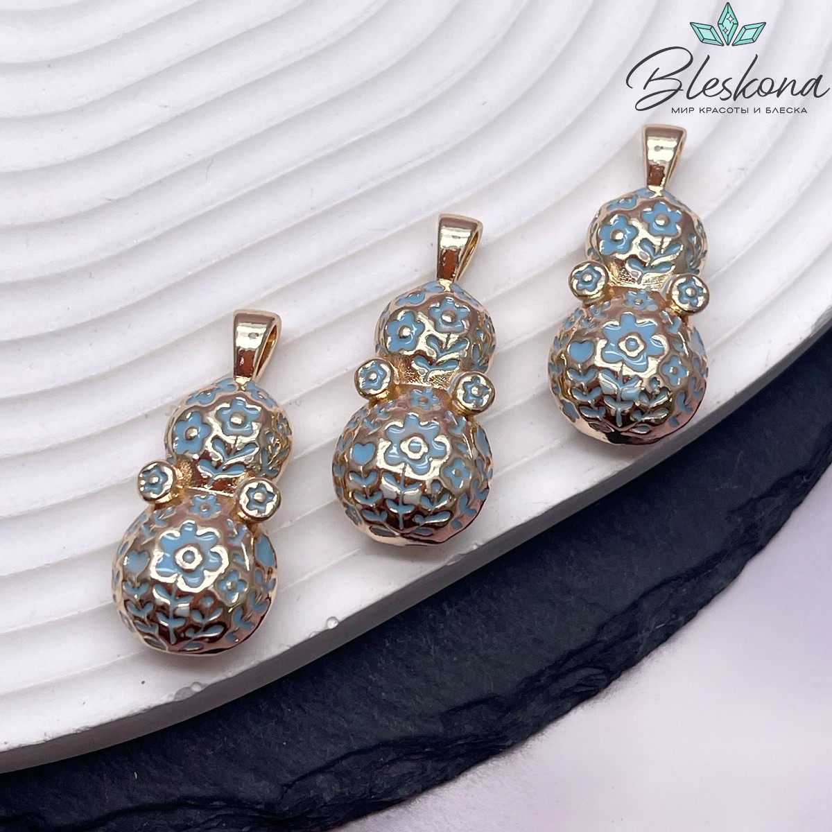 29,5*13,5 мм Цвет золото, Подвеска Неваляшка цветочки голубая эмаль
