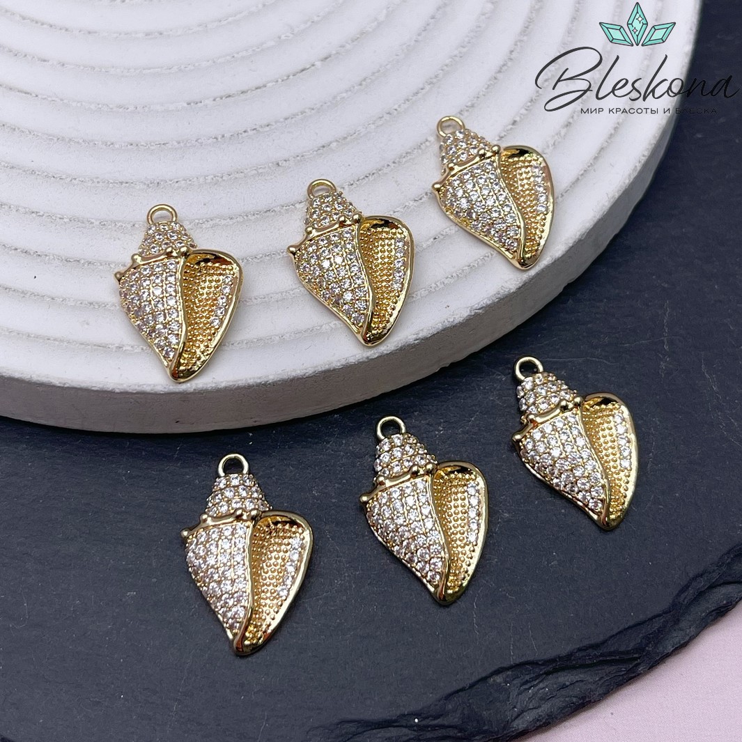 21,5*13,7 мм Цвет золото, Подвеска ракушка с цирконами