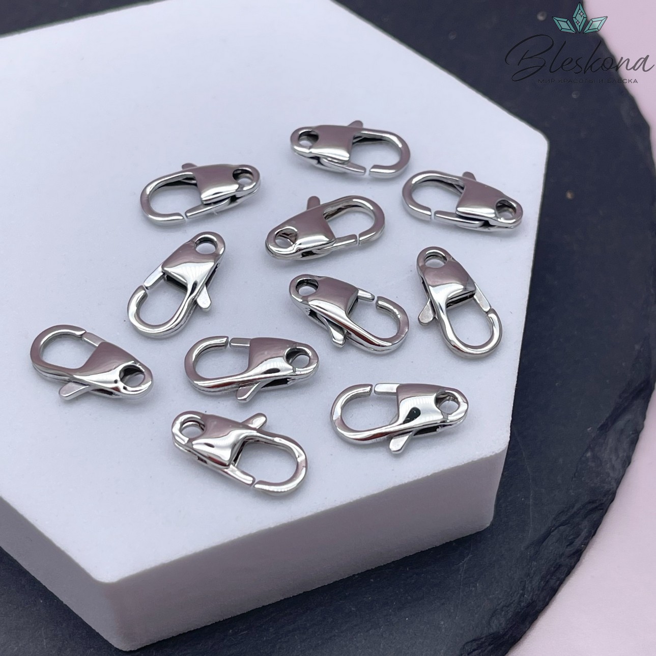 15 мм Цвет серебро, Замок лобстер широкий