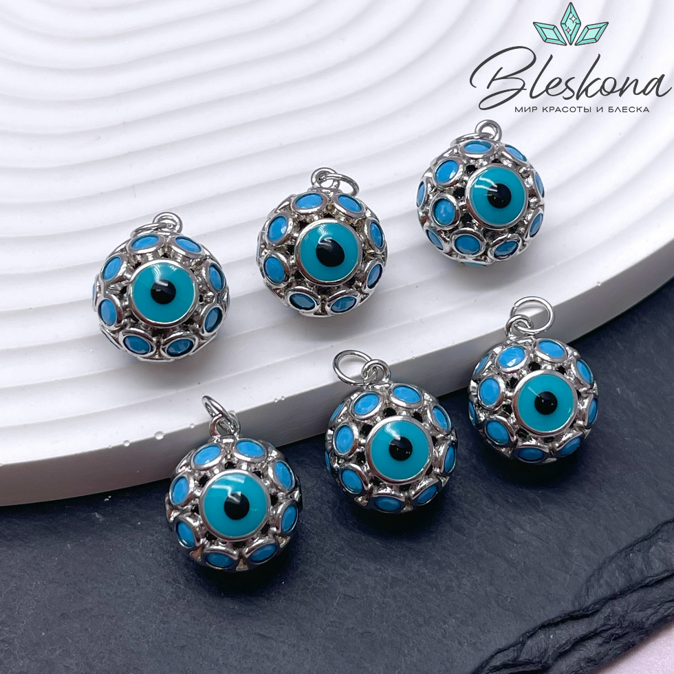 16,6*14,5 мм Цвет серебро, Подвеска Шар глаз голубое стекло
