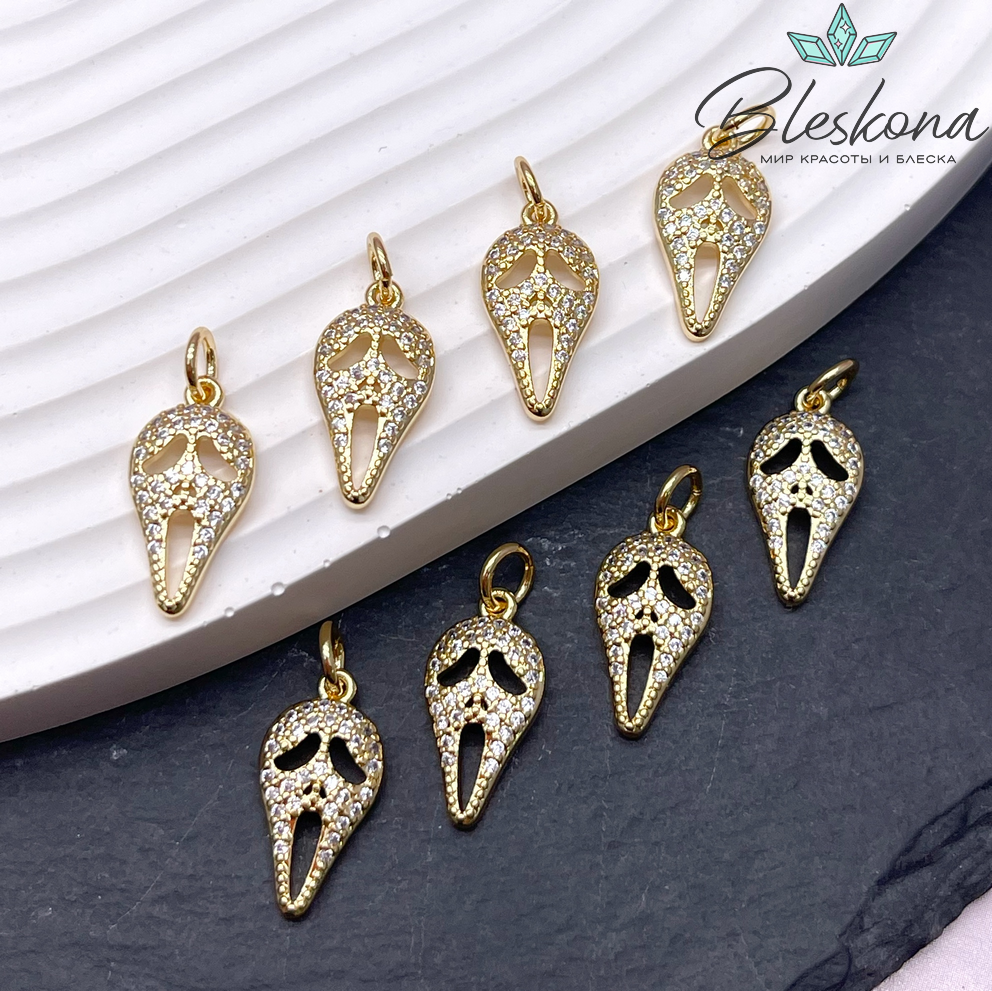 16,7*8,5 мм Цвет золото, Подвеска маска Крик цирконы