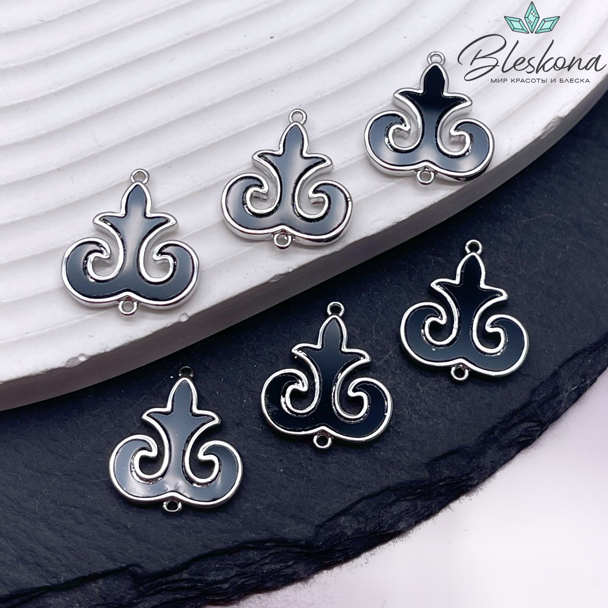 18*16 мм Цвет серебро, Коннектор черная керамика Этно №24