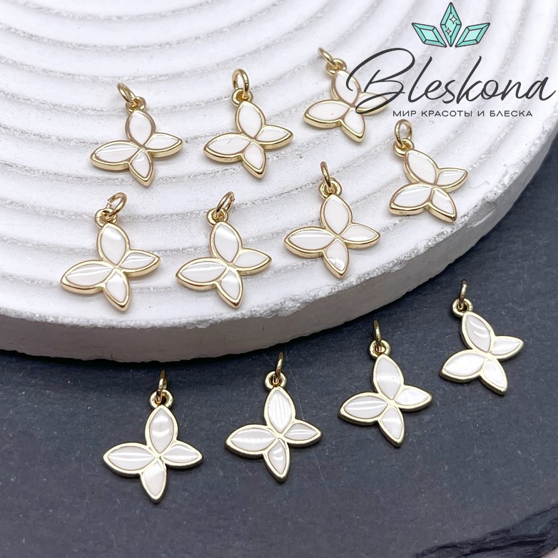 14*12 мм Цвет золото, Подвеска Бабочка белая эмаль 