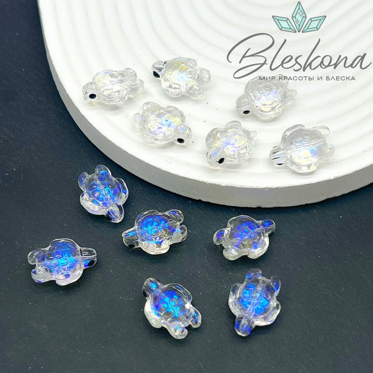 18,5*14 мм  Бусина черепаха прозрачная с переливом