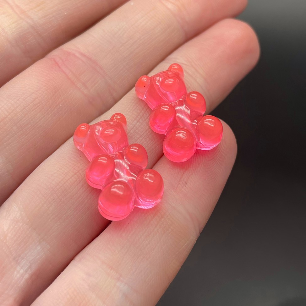 12*18 мм , Бусина Мишка ярко-розовый прозрачный