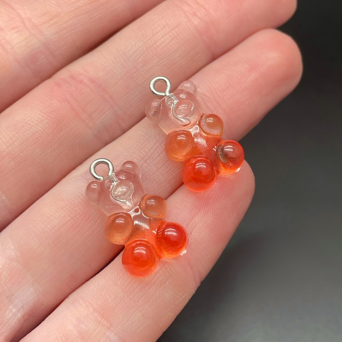 12*21,5мм, Цвет серебро, Подвеска Мишка прозрачно-оранжевый