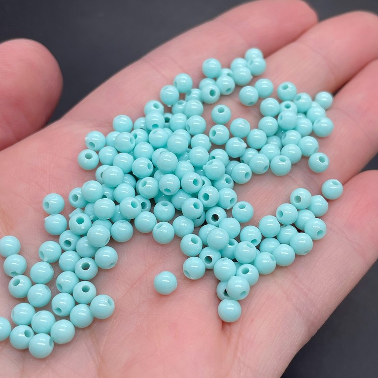 4 мм, Бусина шар, цвет бирюзовый  уп.10 гр