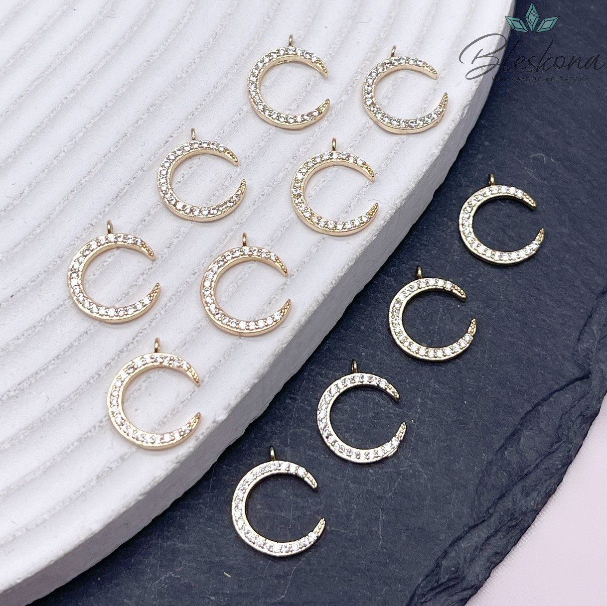 13*11 мм Цвет золото, Подвеска мини луна с цирконами