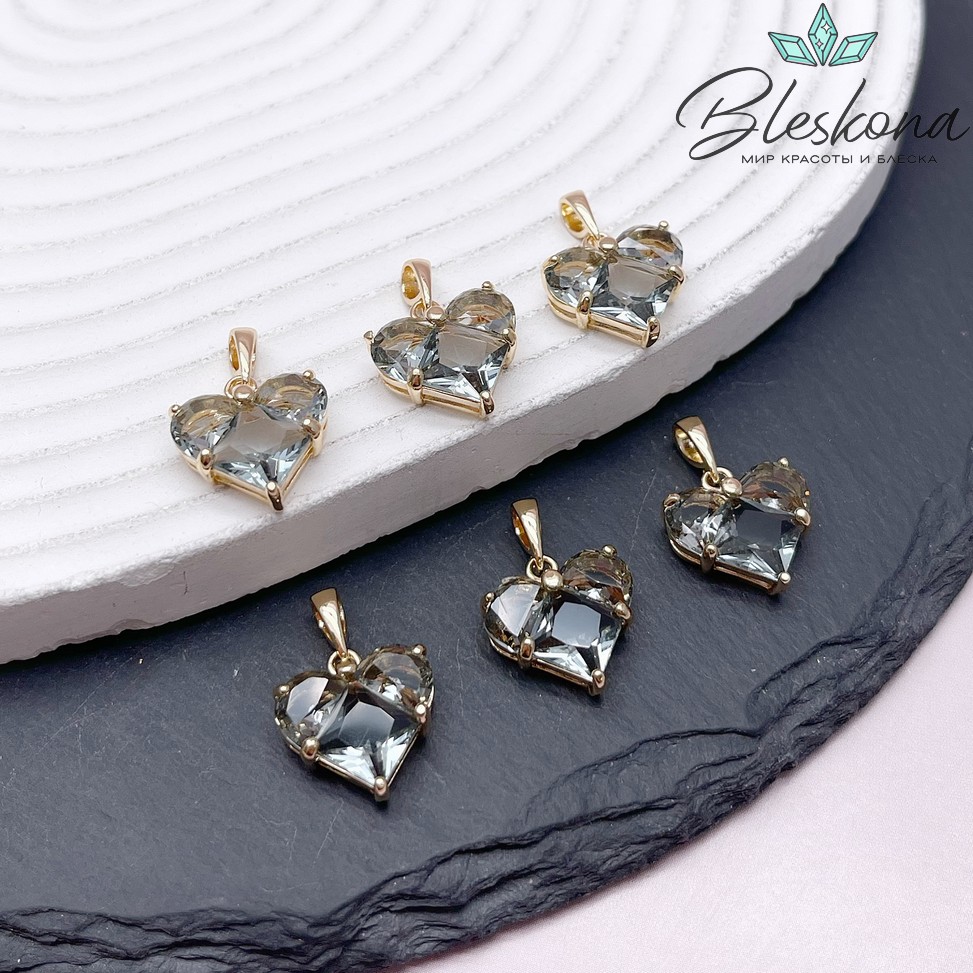 14,5*14 мм Цвет золото, Подвеска Сердце серые цирконы