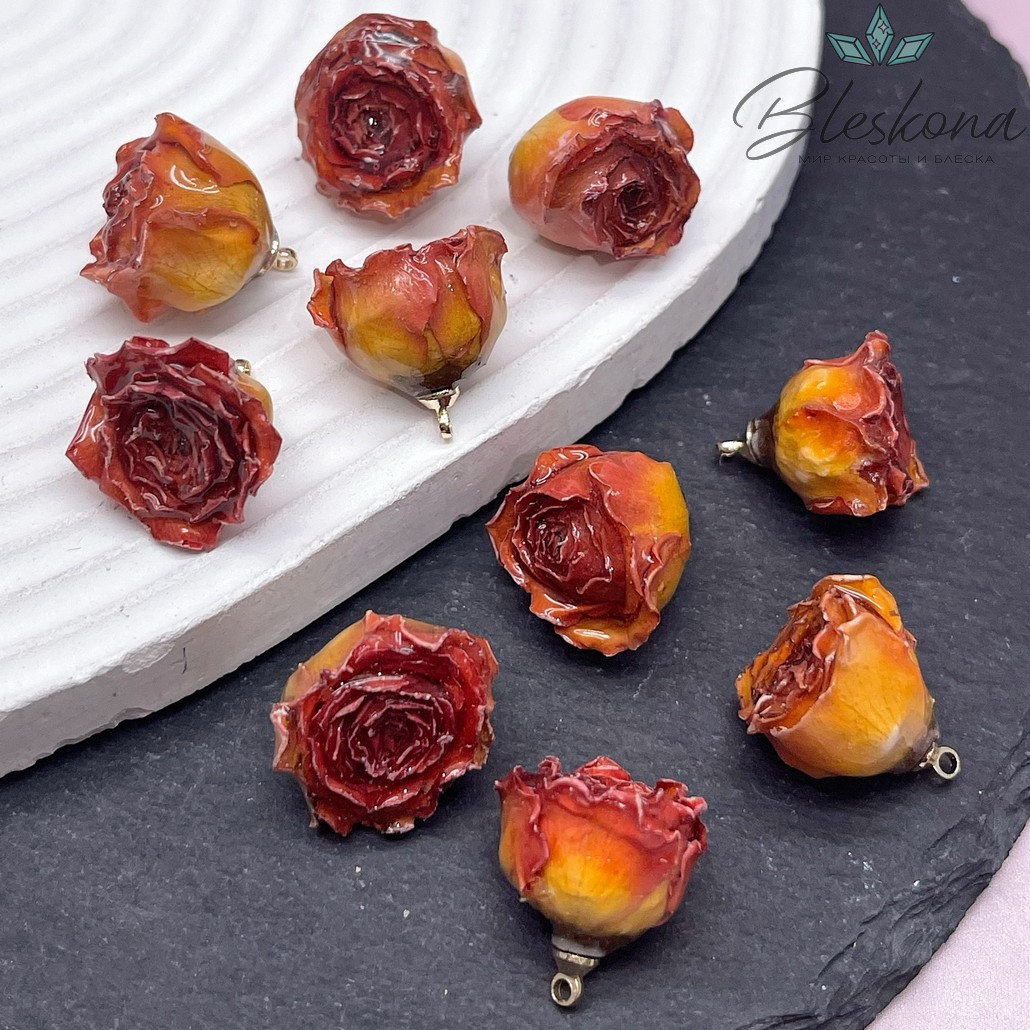 15-19 мм, Цвет золото, Подвеска роза в эпоксидной смоле № 9