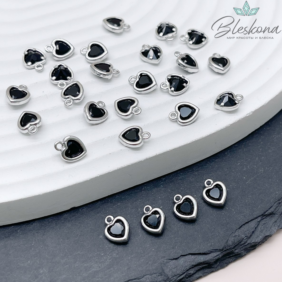 8,3*6,4 мм Цвет серебро, Подвеска Сердце черный циркон