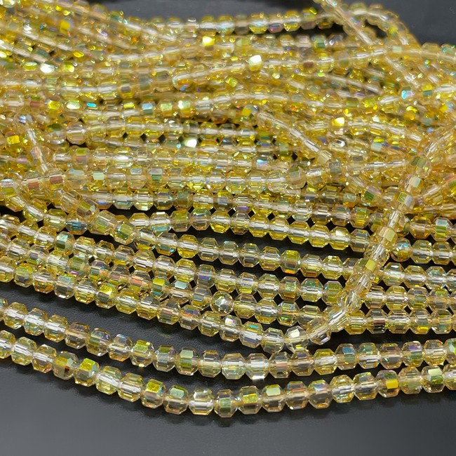 3,5*4 мм Стекло Lux, многогранник, цвет желтый с переливом