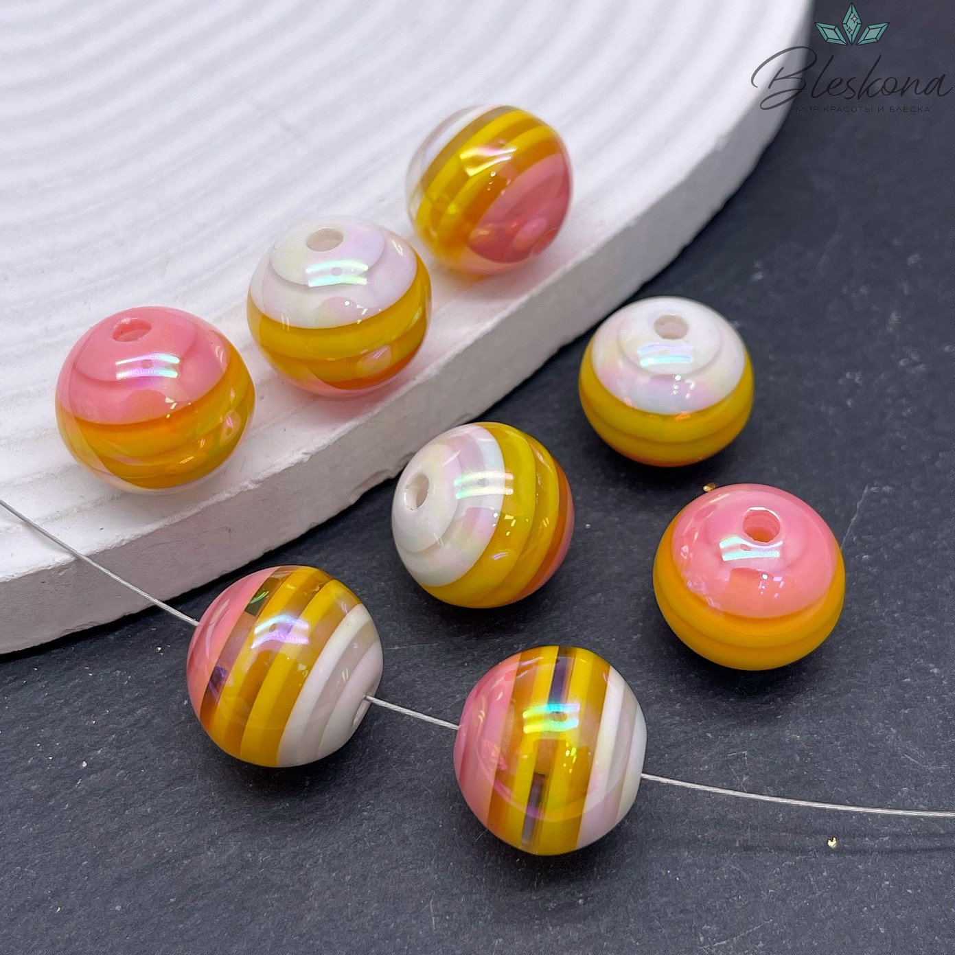 15 мм Бусина шар  полосатый микс №1
