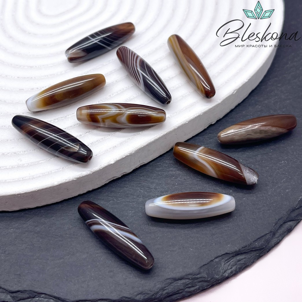 Дзи природная из агата коричневая 29*8 мм (штучно)