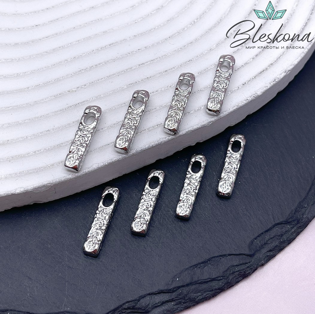 19*4,5 мм Цвет серебро, Подвеска прямоугольник узоры 