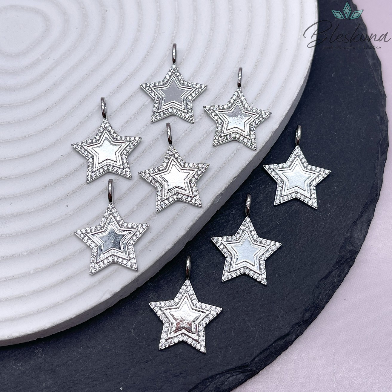 19,3*25мм Цвет серебро, Подвеска Звезда цирконы 