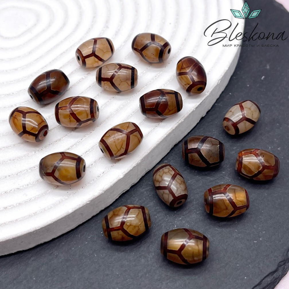 Бусина Дзи Черепаха серо-коричневый бочонок 10*14 мм