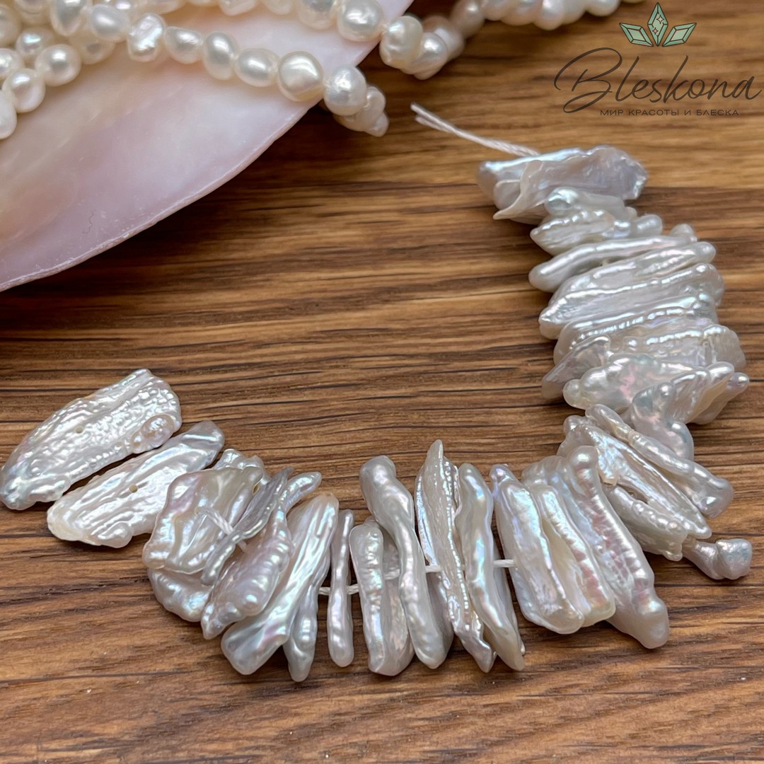 Жемчуг белый Бива №1 сет 9 см (14-20)*(6-10) мм