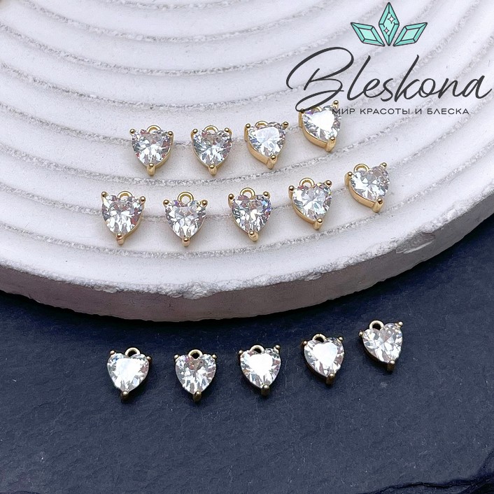 7*5,5 мм Цвет золото, Подвеска сердце мини белый циркон