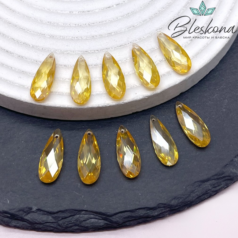 18*7 мм, Подвеска Циркон капля темно-желтая №1 (кубический цирконий, фианит) 