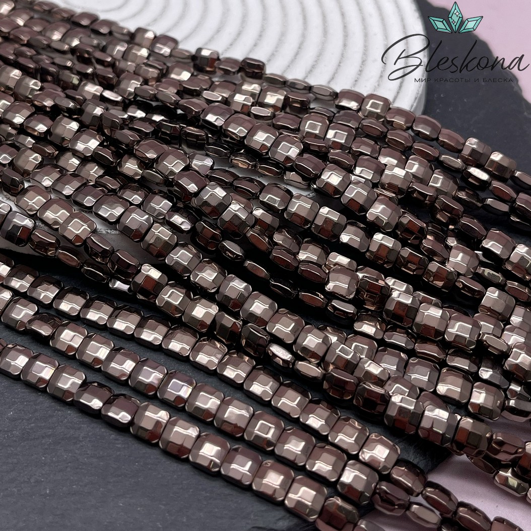 6 мм Гематин, коричневый №1 (шоколадный), квадрат плоский огранка имитация