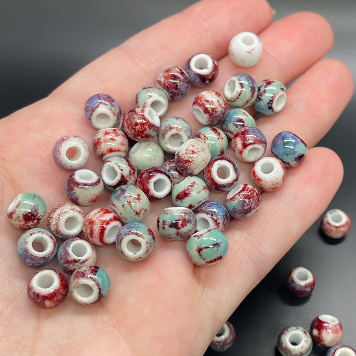 8,5 мм Бусина шар, керамика  цвет голубой рисунок №2