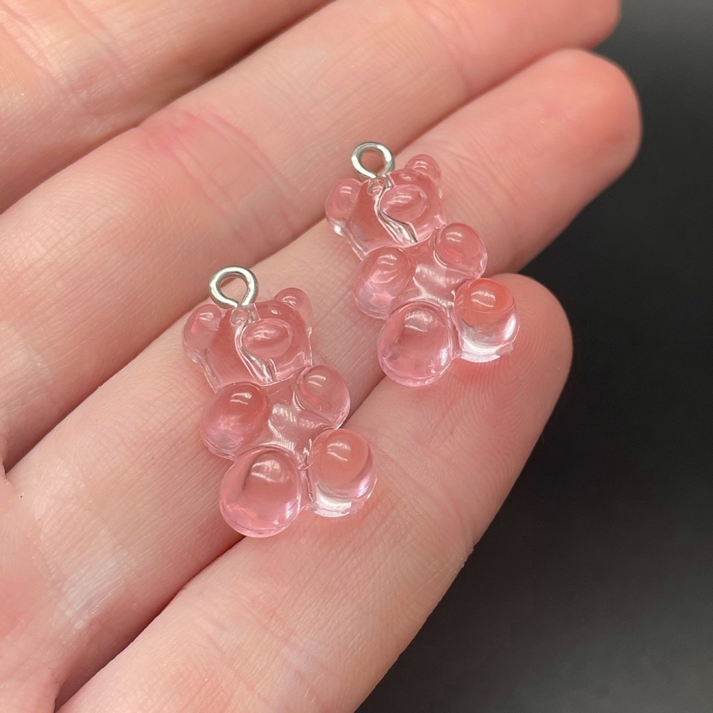12*21,5мм, Цвет серебро, Подвеска Мишка бледно-розовый прозрачный №1