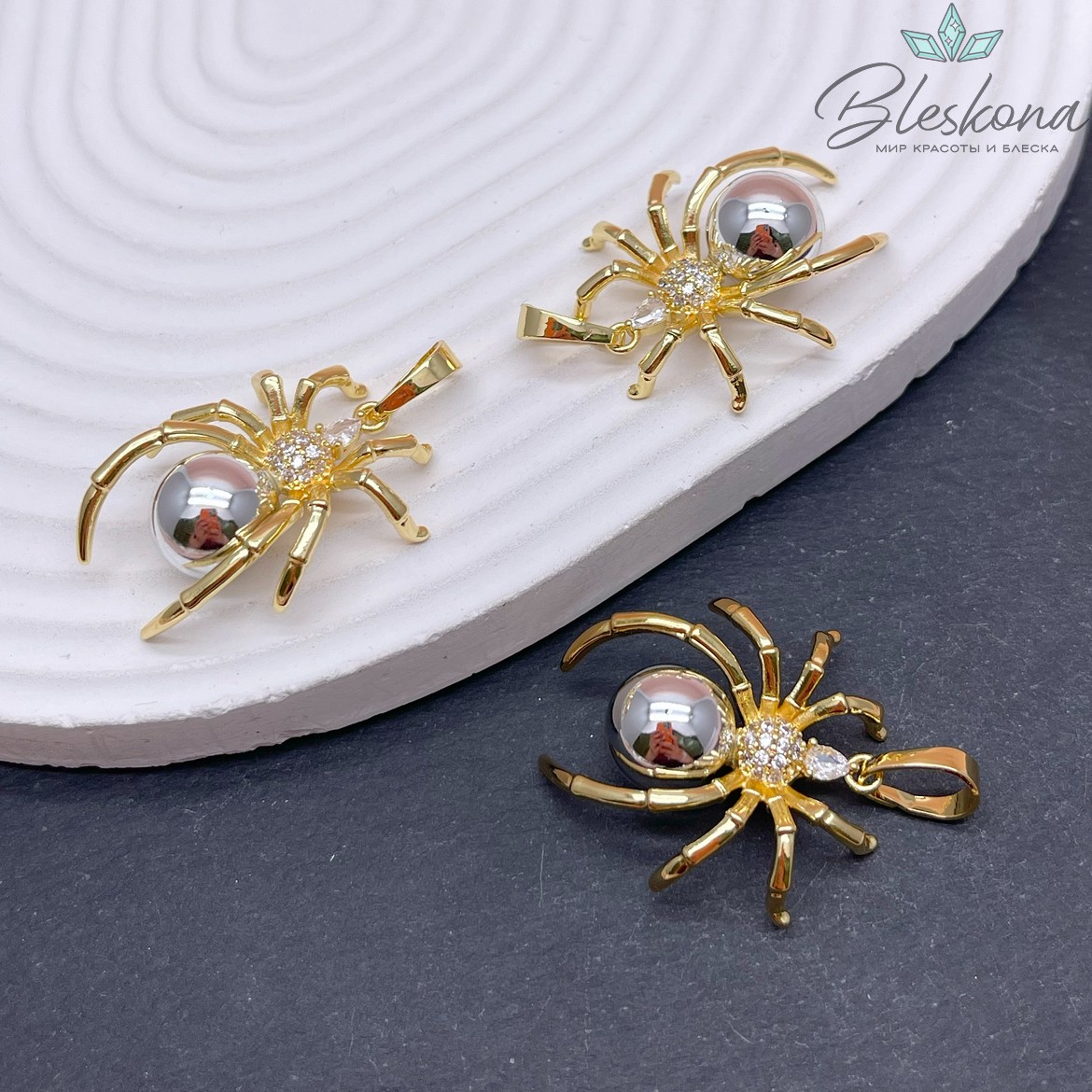 31*26 мм, Цвет биколор, Подвеска Паук  цирконы с бейлом