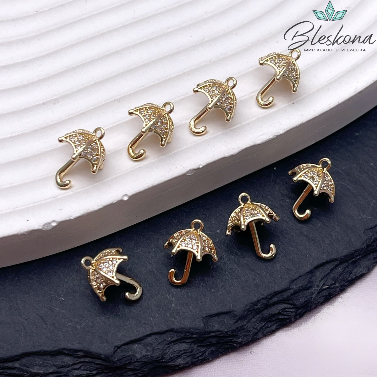 11,5*8,3 мм Цвет золото, Подвеска зонтик цирконы