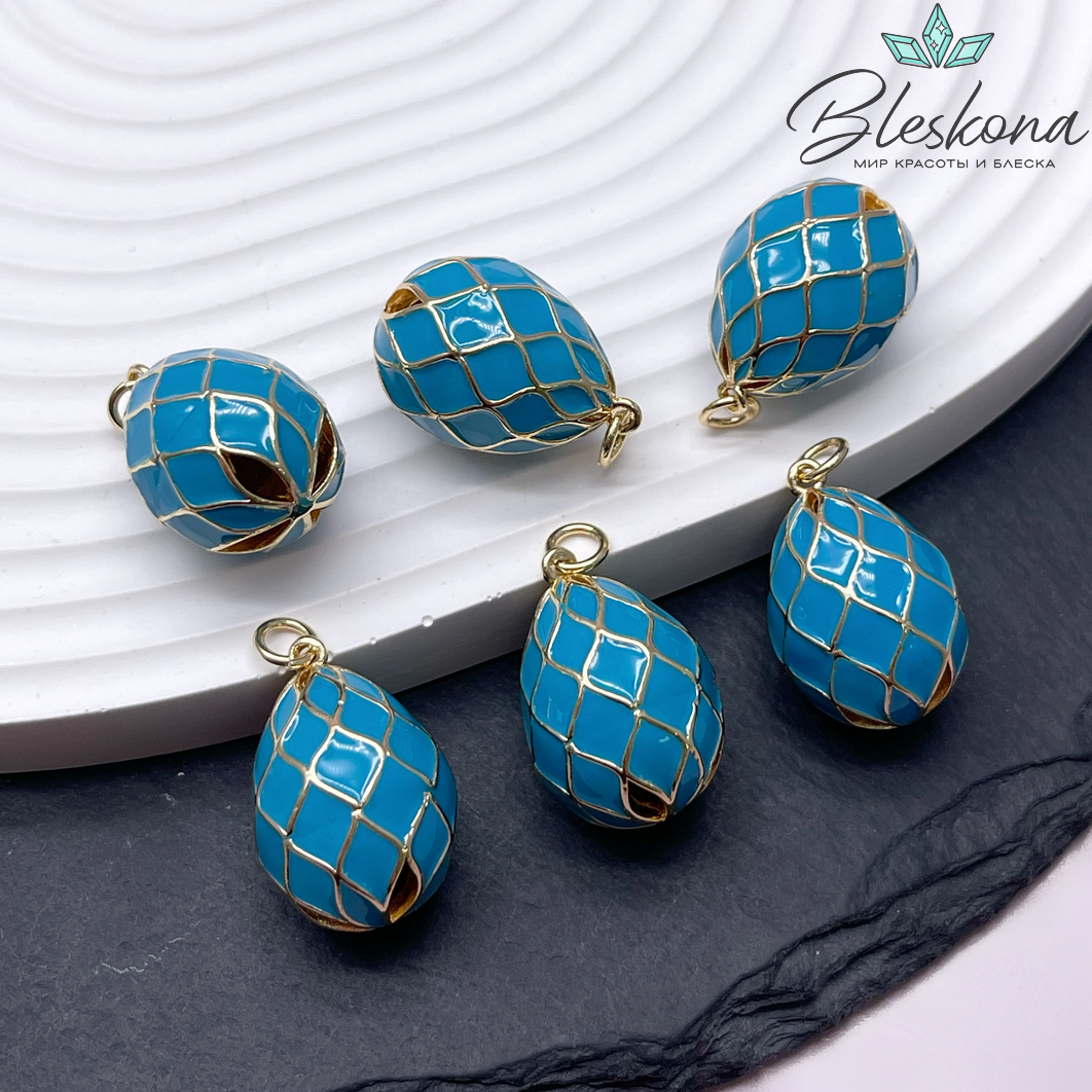 21,8*15 мм Цвет золото, Подвеска Яйцо фаберже голубое 