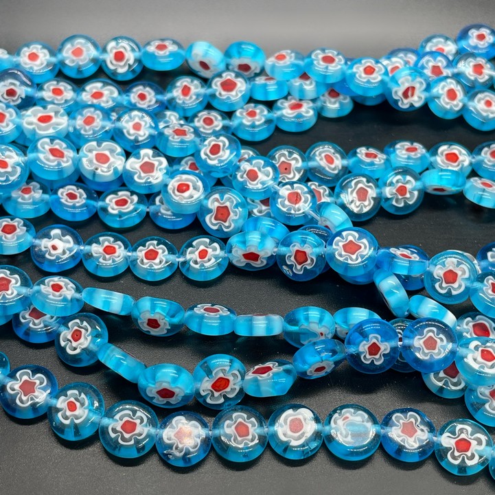 Муранское стекло синее круг цветок  10 мм