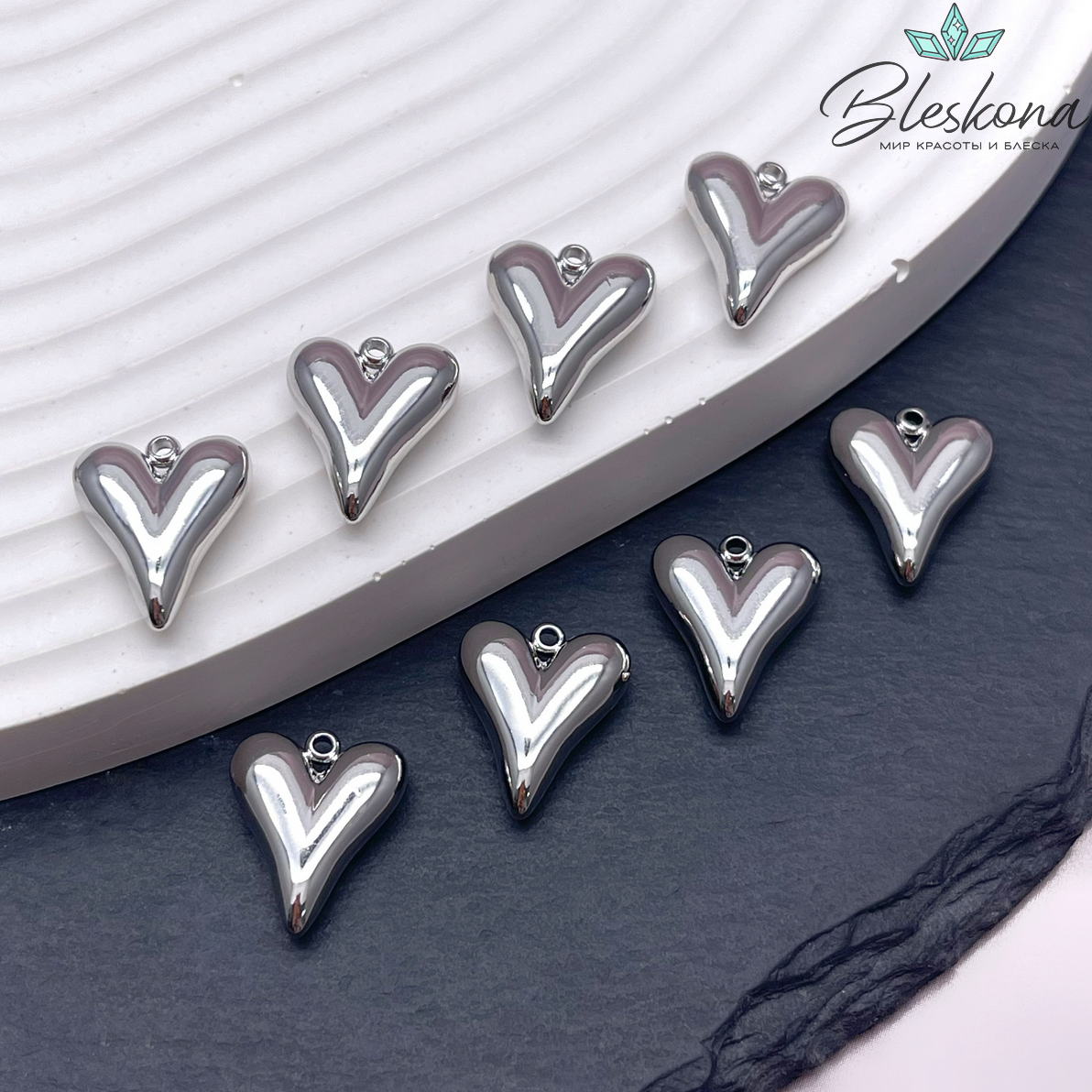14,8*12,2 мм Цвет серебро, Подвеска сердце объемное