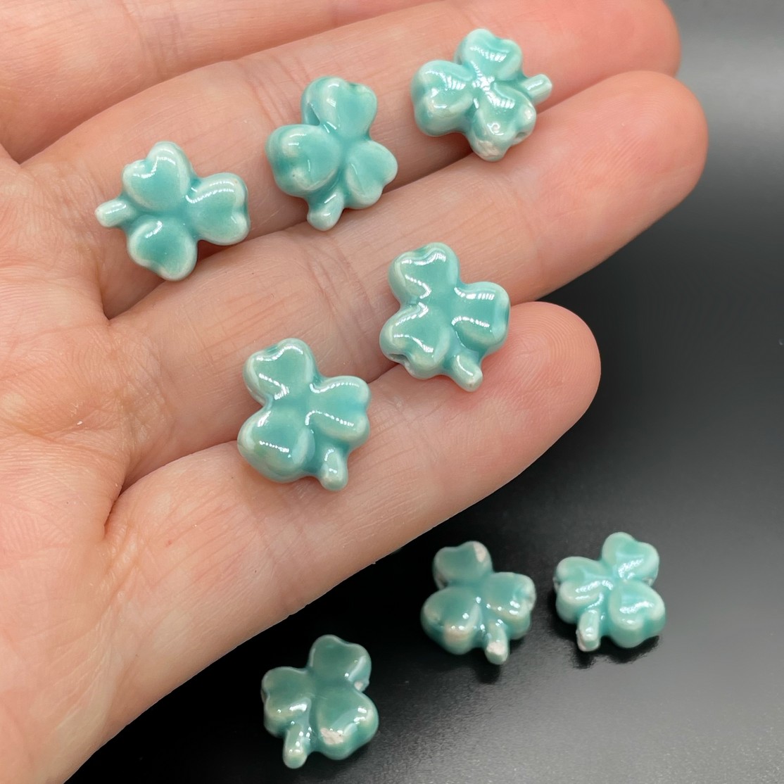 11,5*13 мм Бусина Клевер, керамика цвет бирюзовый