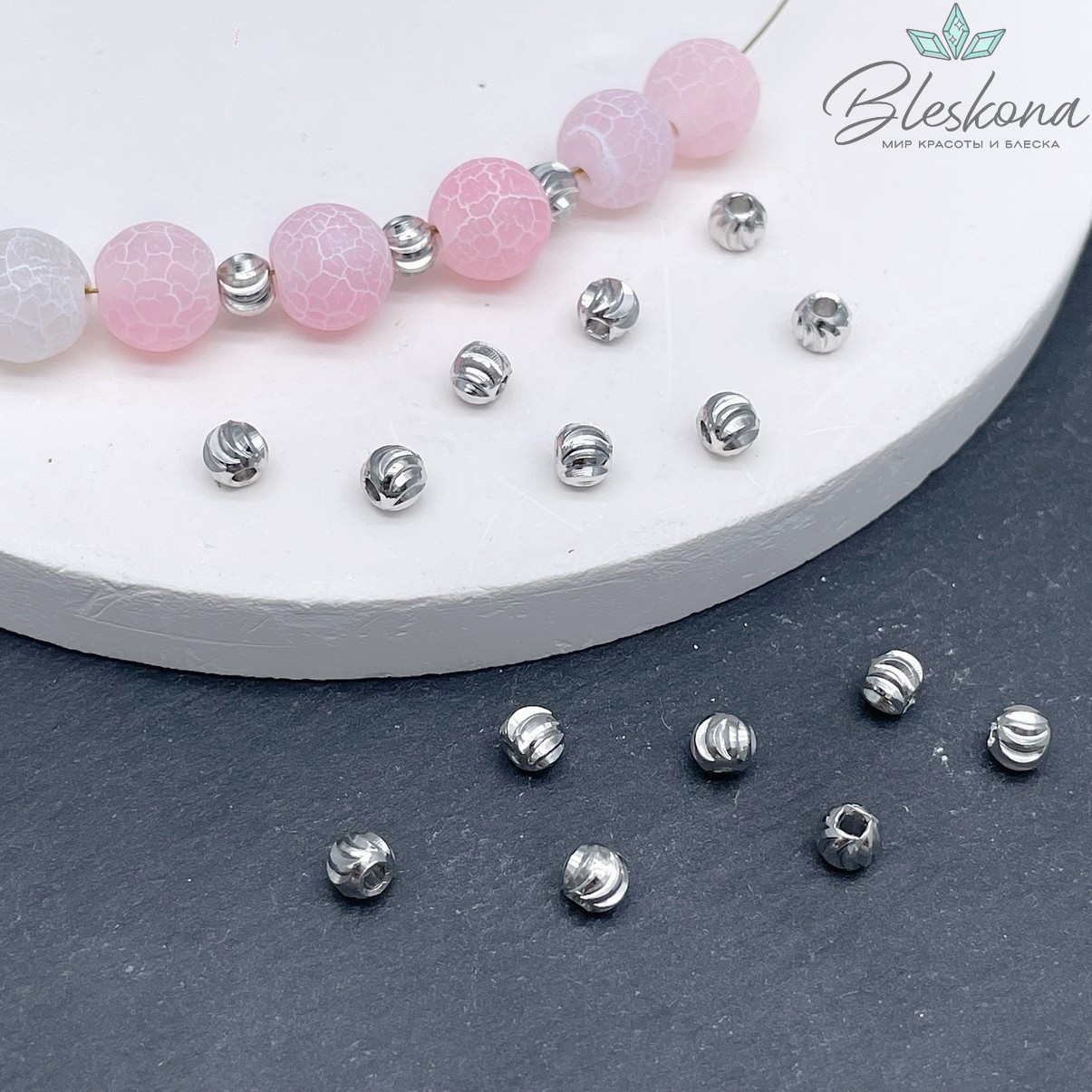 ⌀4 мм бусина резная цвет серебро Люкс уп.10шт