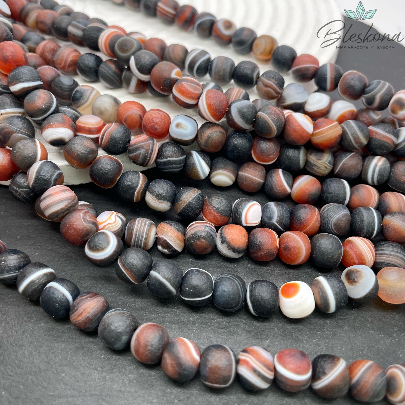 Агат с узором №45 бочата в термической обработке 8,5*9 мм