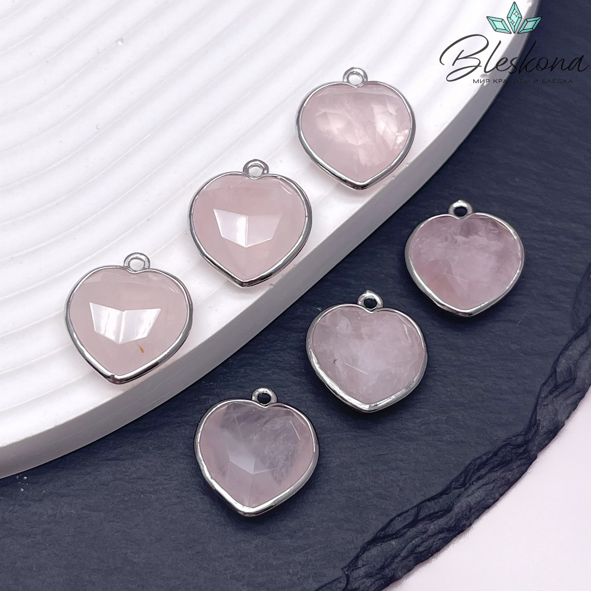 16,3*18,7мм,Цвет серебро,Подвеска Сердце Розовый кварц огранка