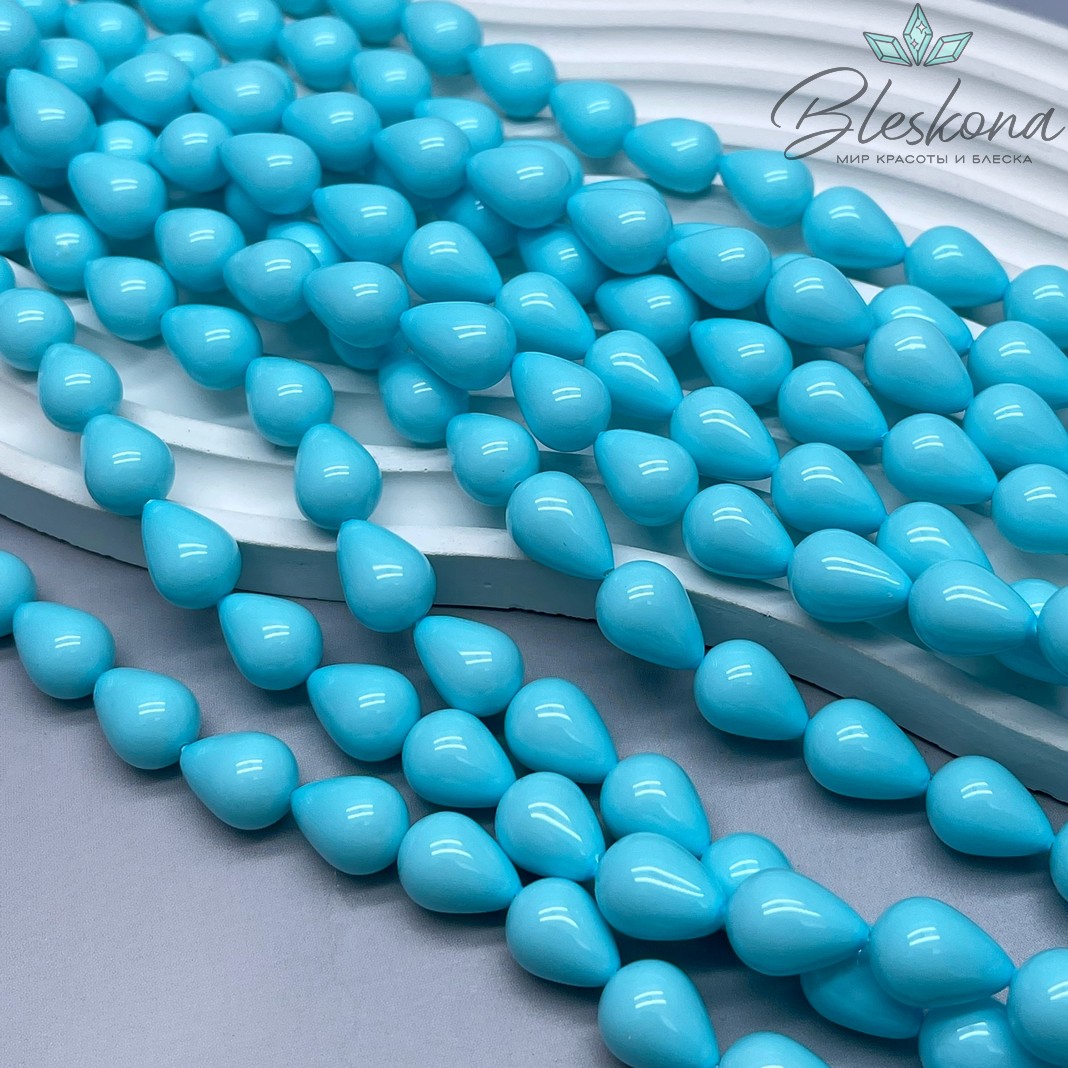 Жемчуг Майорка капля цвет ярко- голубой 14*10 мм