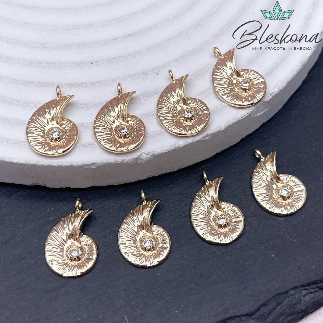 17*11 мм Цвет золото, Подвеска ракушка улитка циркон 