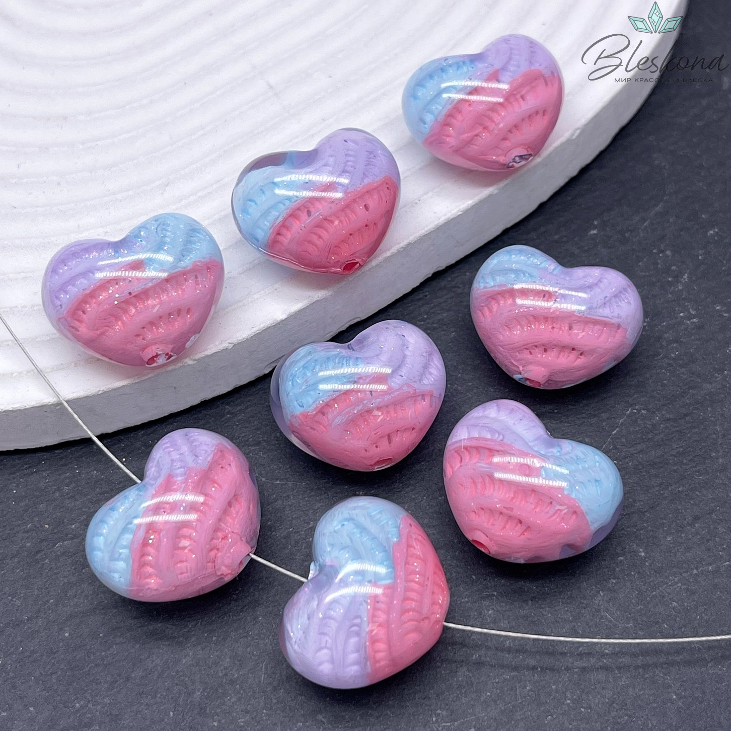 18*22 мм Бусина зефирное сердце  микс №2