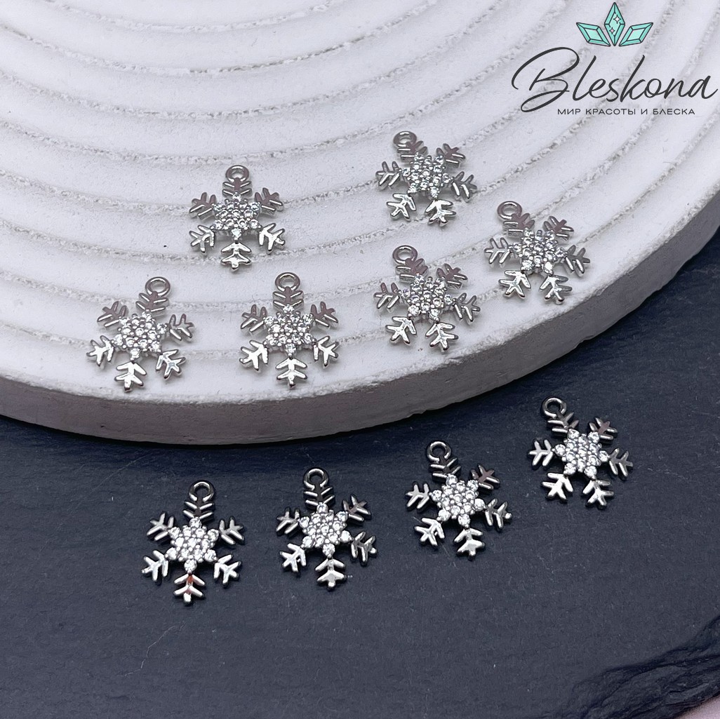 12*9 мм Цвет серебро, Подвеска Снежинка с цирконами