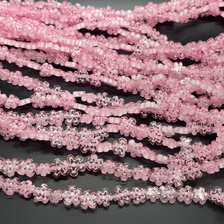 Муранское стекло розовое цветок   8 мм