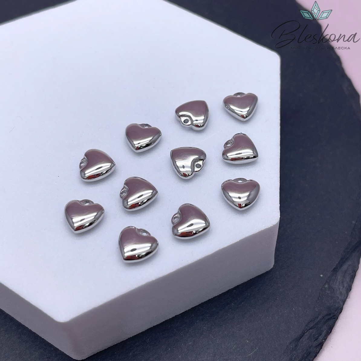 7,6*7,7 мм Цвет серебро, Подвеска Сердце