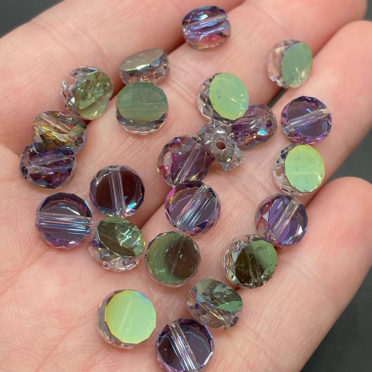 8 мм Стекло Lux, таблетка, уп.40 шт, цвет зеленый с фиолетовым переливом