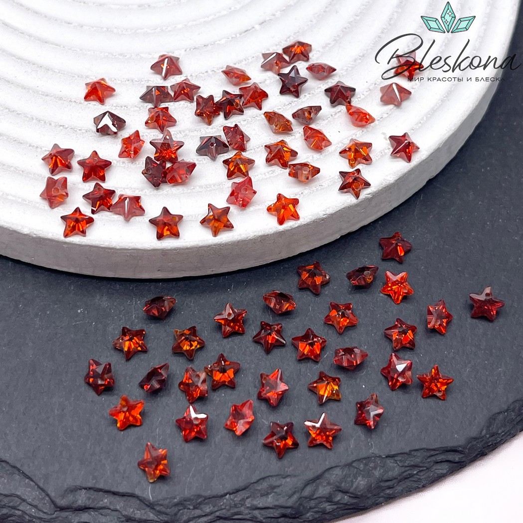 5 мм, Подвеска Циркон звезда темно-оранжевая (кубический цирконий, фианит) 