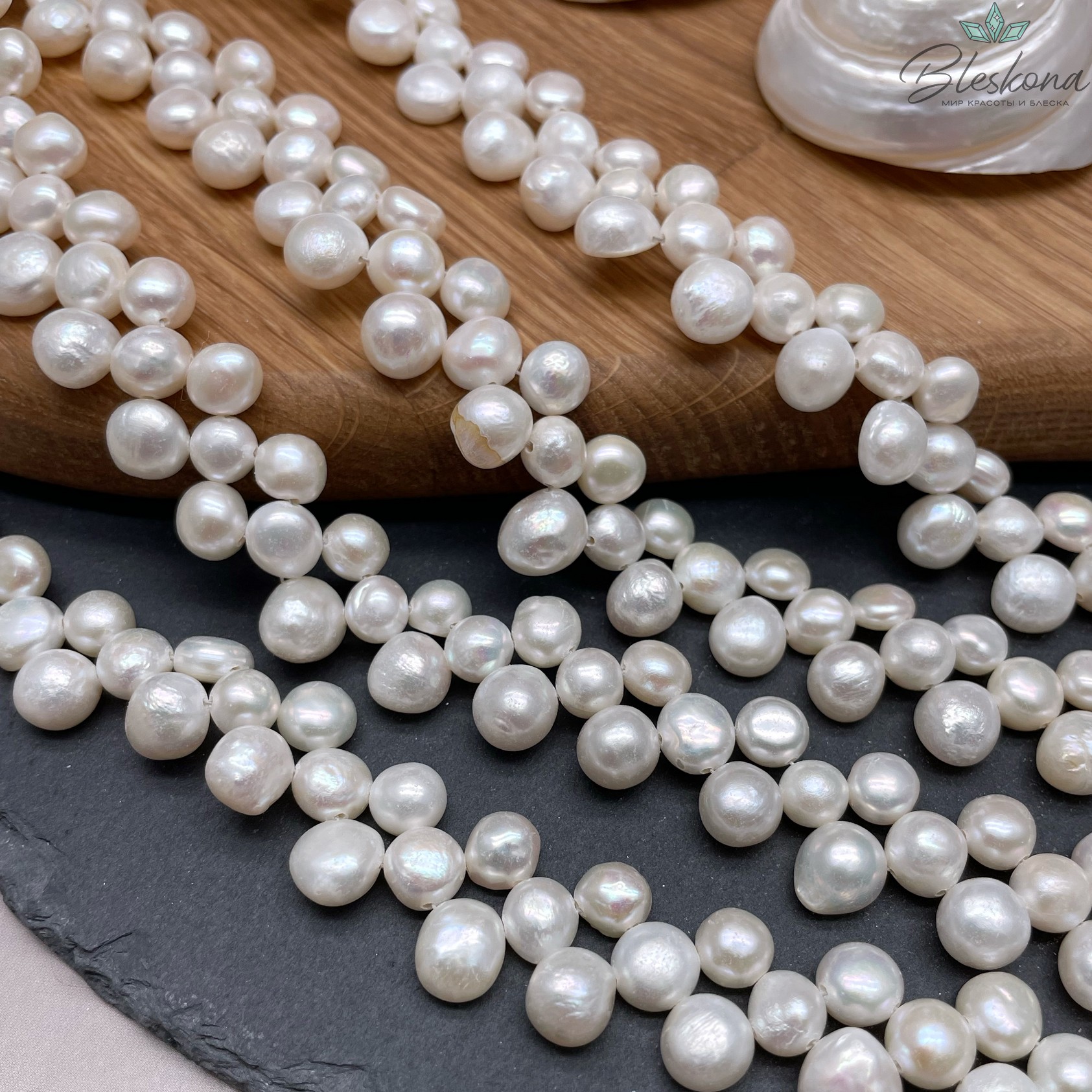 Жемчуг полусфера белый плетеный 7-9 мм