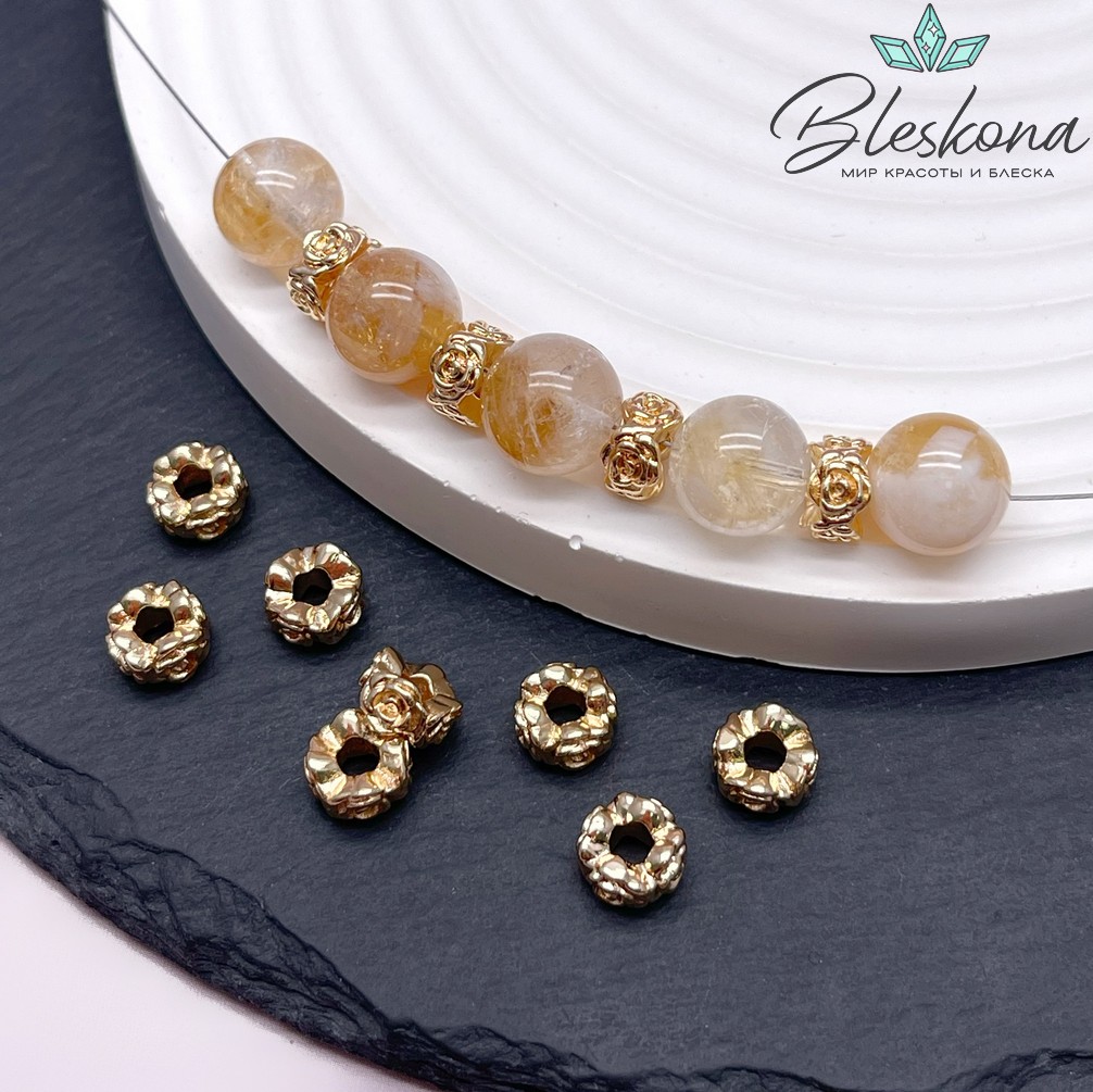 7,6*4,8 мм Цвет золото, Бусина-разделитель розочки